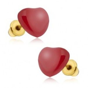 Šperky eshop - Náušnice - súmerné červené glazúrované srdcia S10.05