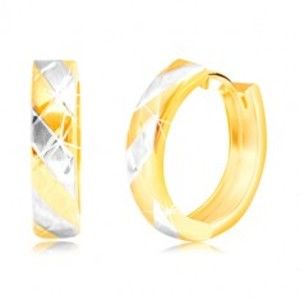Šperky eshop - Náušnice v 14K kombinovanom zlate so striedajúcimi sa pásmi a mriežkou GG218.06