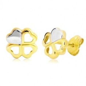 Šperky eshop - Náušnice v 14K zlate - dvojfarebný štvorlístok pre šťastie, puzetky GG20.24