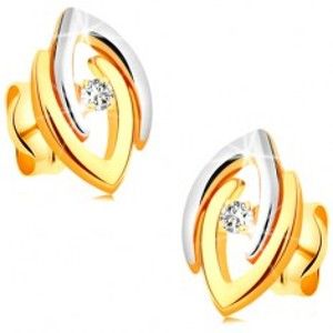 Šperky eshop - Náušnice v 14K zlate - spojené dvojfarebné podkovy a číry žiarivý briliant BT177.29