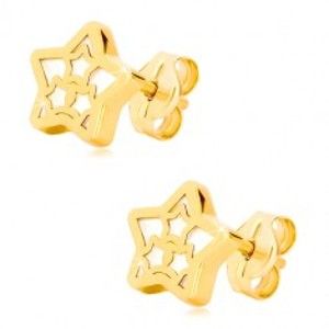 Šperky eshop - Náušnice v 14K žltom zlate - hviezda s motívom hviezdičiek a perleťou GG19.14