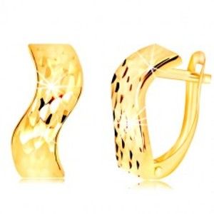 Šperky eshop - Náušnice v 14K žltom zlate - zvlnený pás so zrniečkami, ruský patent GG218.38