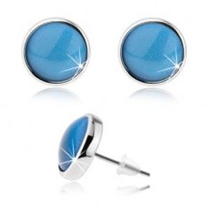 Šperky eshop - Náušnice v štýle kabošon, vypuklé sklo, modrá farba, puzetky SP76.16