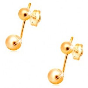 Šperky eshop - Náušnice v žltom 14K zlate - dve guličky spojené úzkou paličkou GG33.26