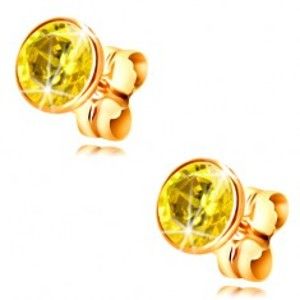 Šperky eshop - Náušnice v žltom 14K zlate - objímka so žltým okrúhlym zirkónom, 5 mm GG209.12