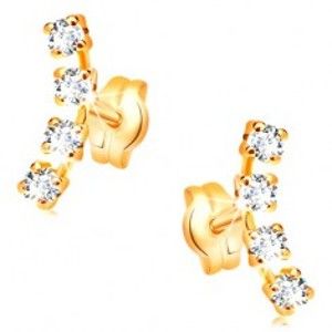 Šperky eshop - Náušnice v žltom 14K zlate - oblúk zo štyroch drobných čírych zirkónov GG33.17