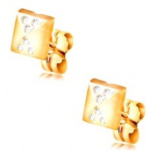 Šperky eshop - Náušnice v žltom 14K zlate, lesklý malý ihlan, drobné číre zirkóny GG208.40