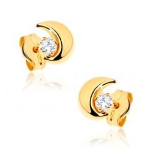 Šperky eshop - Náušnice v žltom 9K zlate - malý polmesiac s kamienkom čírej farby GG40.01