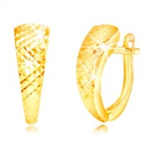 Šperky eshop - Náušnice v žltom zlate 585 - lesklý nesúmerný oblúk, drobné ihlany GG219.21