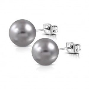 Šperky eshop - Náušnice z chirurgickej ocele - akrylová perlička v sivom odtieni, puzetky AA13.09