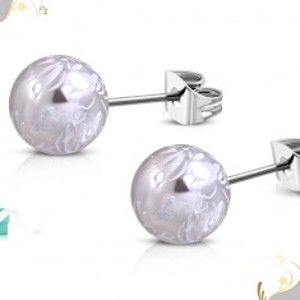 Šperky eshop - Náušnice z chirurgickej ocele - akrylové guličky, kvety bielej farby, puzetky W24.26