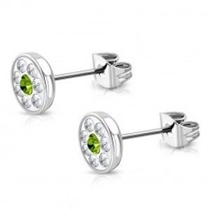Šperky eshop - Náušnice z chirurgickej ocele - okrúhly kvietok so Swarovski® elementmi, zelený zirkón W24.33