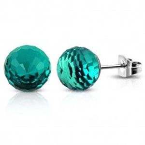 Šperky eshop - Náušnice z chirurgickej ocele - smaragdovozelená guľôčka s vybrúsenými plôškami AA22.04