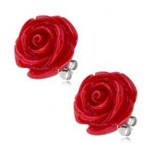 Šperky eshop - Náušnice z chirurgickej ocele, červený živicový kvet ruže, 20 mm S74.08