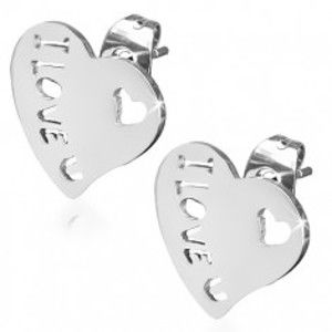 Šperky eshop - Náušnice z chirurgickej ocele, srdce, I LOVE U HEART AA41.24