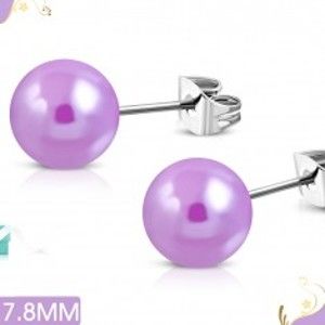 Šperky eshop - Náušnice z chirurgickej ocele, svetlofialové perleťové guľôčky SP79.03