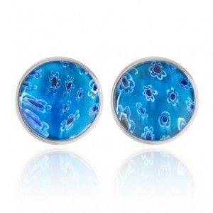 Šperky eshop - Náušnice z ocele -  modrá sklenená polguľa s kvetmi AA13.16