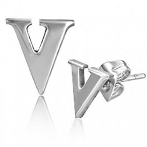Šperky eshop - Náušnice z ocele - písmeno V, puzetové zapínanie AB14.20