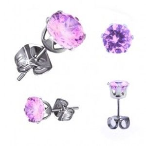 Šperky eshop - Náušnice z ocele - puzetky s okrúhlym ružovým zirkónom W17.08/W17.16 - Veľkosť zirkónu: 3 mm