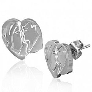 Šperky eshop - Náušnice z ocele - zamilovaný pár v srdci, puzetky AA34.12