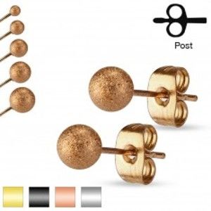 Šperky eshop - Náušnice z ocele 316L, ligotavé pieskované guličky, 3 mm S08.14 - Farba: Zlatá
