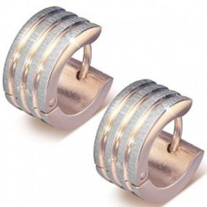 Šperky eshop - Náušnice z ocele 316L medenej farby, zvislé pásy s drsným povrchom S86.13