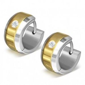 Šperky eshop - Náušnice z ocele 316L v zlato-striebornej farebnej kombinácii, číry zirkón S86.12