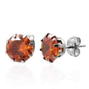 Šperky eshop - Náušnice z ocele s oranžovým zirkónom 7 mm G6.8