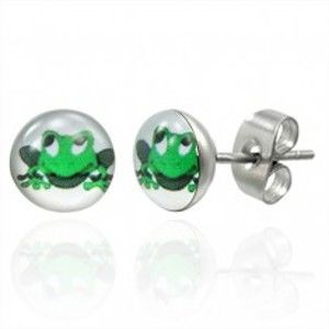 Šperky eshop - Náušnice z ocele zelená usmievavá žaba AA47.10
