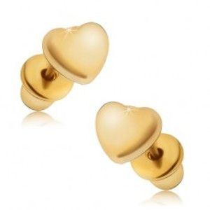 Šperky eshop - Náušnice zlatej farby, súmerné lesklé srdcia S12.18