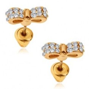 Šperky eshop - Náušnice zlatej farby, trblietavé zirkónové pánske motýliky Q21.09