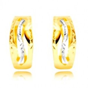 Šperky eshop - Náušnice zo 14K zlata - jemne zvlnené výrezy, vlnka z bieleho zlata GG219.02