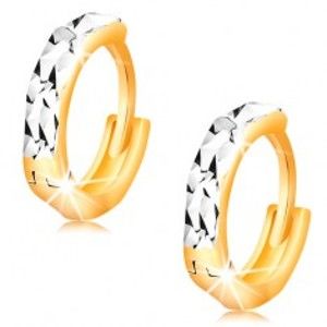 Šperky eshop - Náušnice zo 14K zlata - krúžky s ligotavými zárezmi a bielym zlatom GG15.20