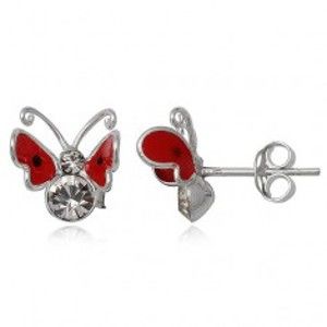 Šperky eshop - Náušnice zo striebra 925 - červený, lietajúci motýlik T17.9
