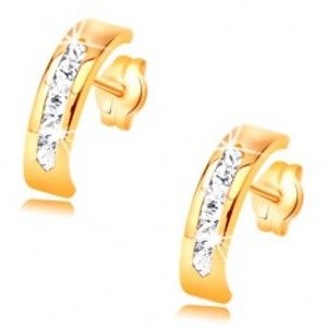 Šperky eshop - Náušnice zo žltého 14K zlata - oblúk zdobený líniou čírych zirkónov GG34.13