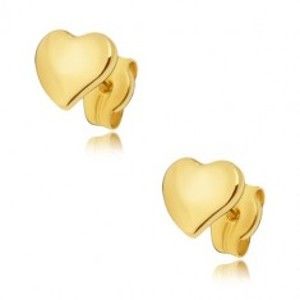 Šperky eshop - Náušnice zo žltého 14K zlata - ploché zrkadlovolesklé nesúmerné srdce GG22.04