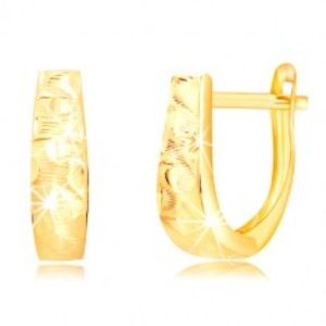 Šperky eshop - Náušnice zo žltého 14K zlata - rozširujúci sa pás s vlnkami a zrniečkami GG218.66