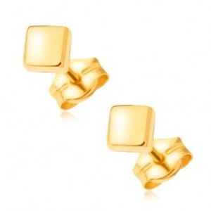 Šperky eshop - Náušnice zo žltého 14K zlata - zrkadlovolesklé hladké štvorce, puzetky GG21.08