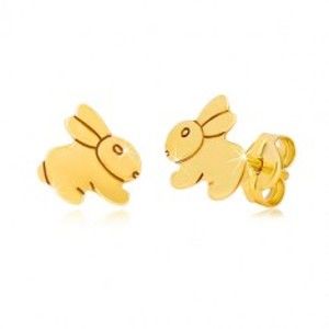 Šperky eshop - Náušnice zo žltého 9K zlata - zrkadlovolesklý skákajúci zajačik GG39.01