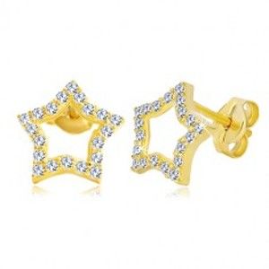 Šperky eshop - Náušnice zo žltého zlata 585 - kontúra hviezdy zdobená čírymi zirkónmi GG20.12