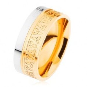 Šperky eshop - Obrúčka z chirurgickej ocele, strieborná a zlatá farba, keltské uzly C6.9 - Veľkosť: 64 mm