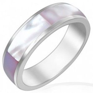 Šperky eshop - Obrúčka z lesklej ocele s ružovkastou perleťou F7.5 - Veľkosť: 54 mm