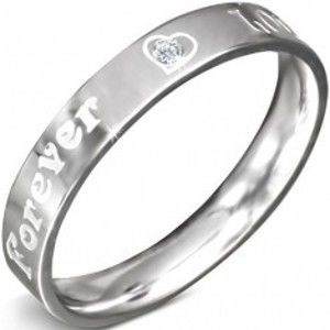 Šperky eshop - Obrúčka z nerezovej ocele - nápis FOREVER LOVE a zirkón, 3 mm D8.20 - Veľkosť: 57 mm