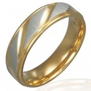 Šperky eshop - Obrúčka z ocele - zlato-strieborná farba, diagonálne ryhovanie K11.8 - Veľkosť: 54 mm