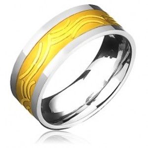 Šperky eshop - Obrúčka z ocele - zlato-strieborná farba, motív lesklých oblúkov B8.01 - Veľkosť: 57 mm