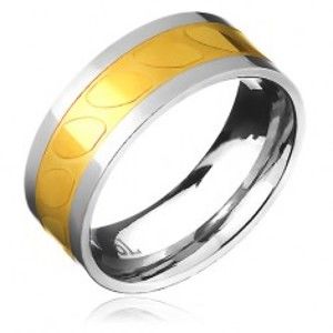 Šperky eshop - Obrúčka z ocele - zlato-strieborná farba, motív šikmých oválov B8.02 - Veľkosť: 65 mm