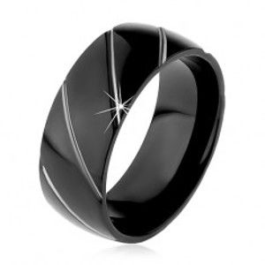 Šperky eshop - Obrúčka z ocele 316L čiernej farby, diagonálne pásy v striebornom odtieni, 8 mm M08.27 - Veľkosť: 60 mm