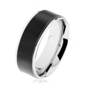 Šperky eshop - Obrúčka z ocele 316L, čierny pás, vysokolesklý lem striebornej farby HH8.1 - Veľkosť: 60 mm