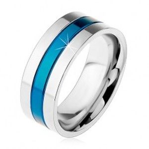 Šperky eshop - Obrúčka z ocele 316L, modrý stredový pás, okraje striebornej farby, zárezy, 8 mm M09.13 - Veľkosť: 70 mm