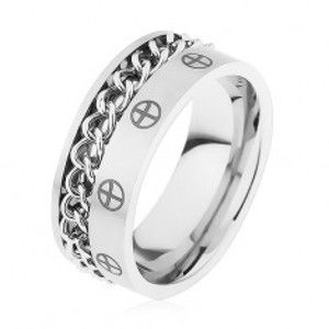 Šperky eshop - Obrúčka z ocele 316L, strieborná farba, retiazka, krížiky v kruhoch HH7.10 - Veľkosť: 65 mm